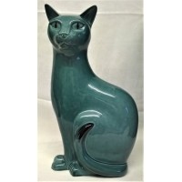 POOLE POTTERY CAT – LARGE SIZED BLUE GLAZED RIGHT FACING 29.5cm